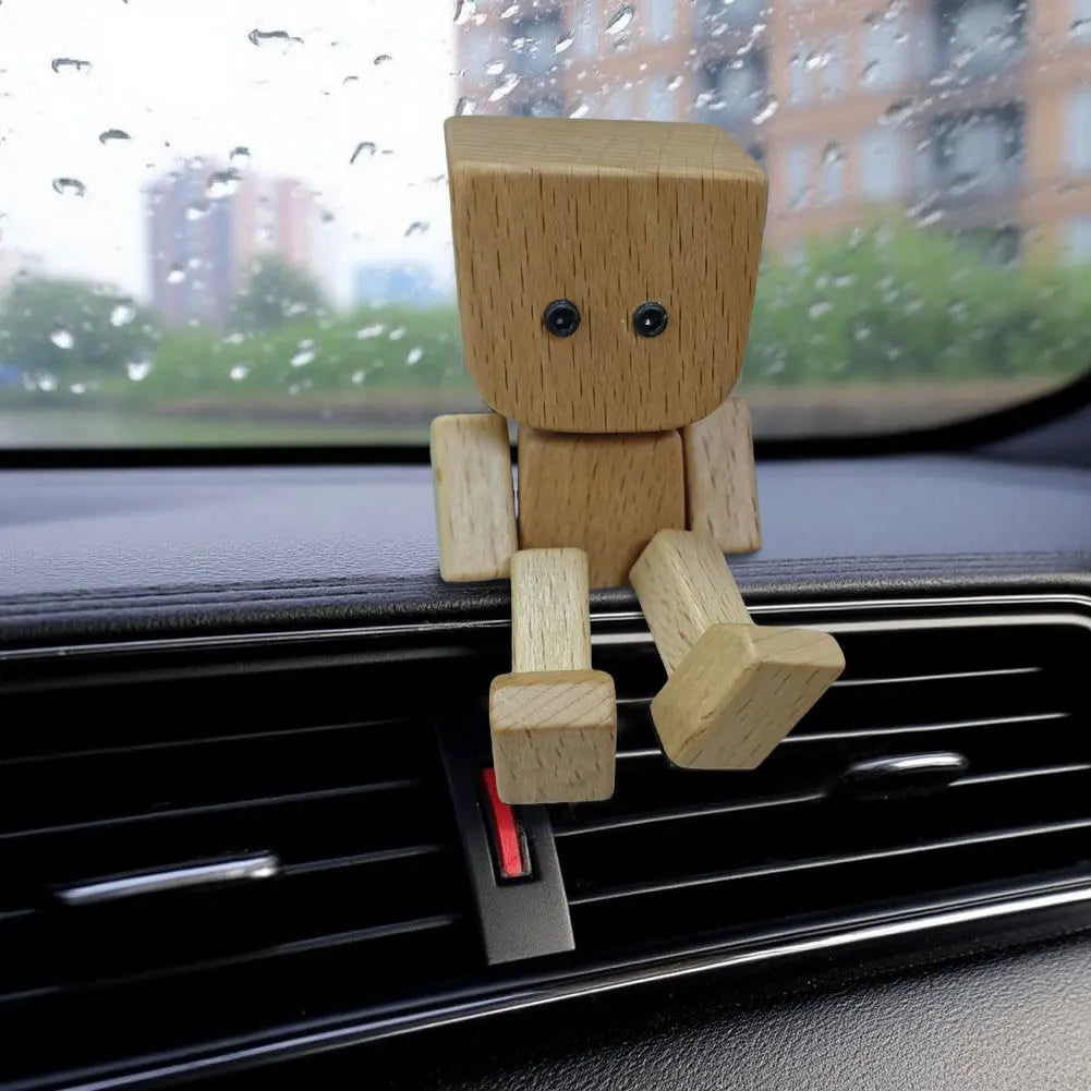 Shaking wooden man figurine magnetic changeable emoticon car dashboard decoration air outlet fragrance ornaments