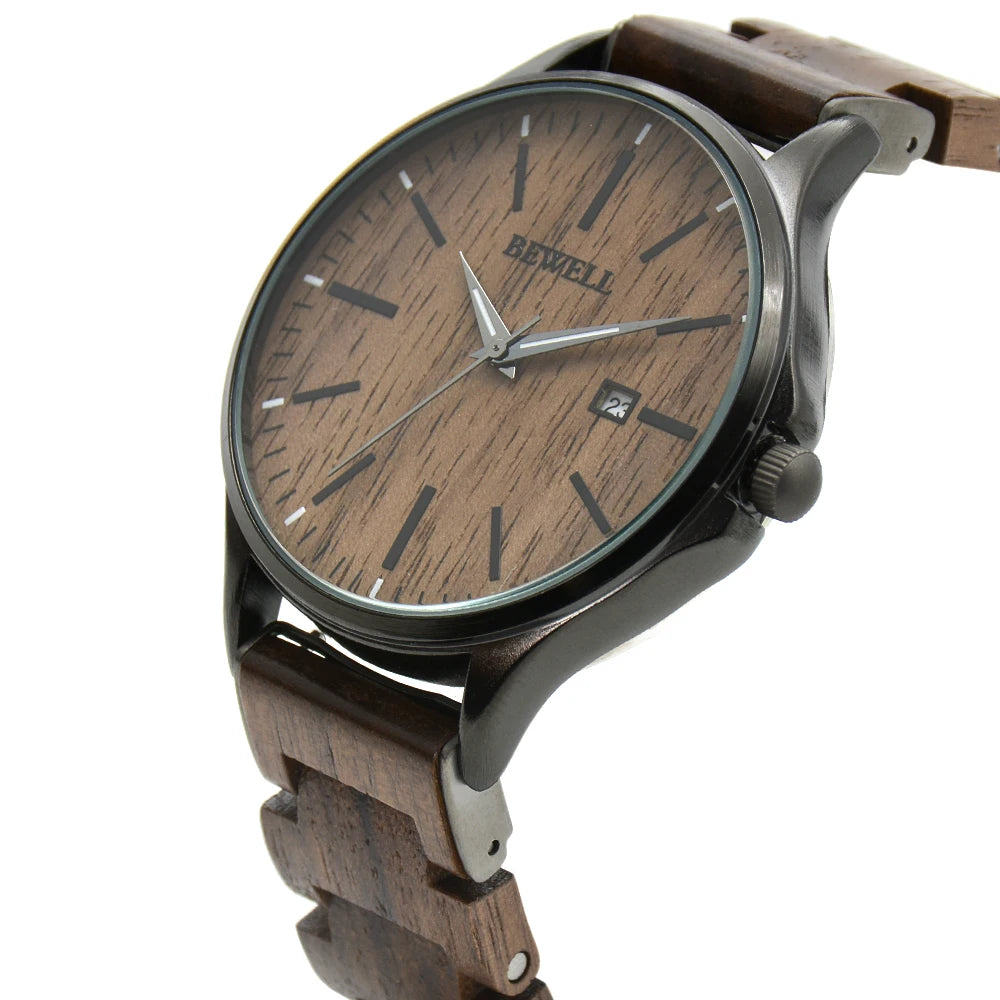 Men’s handmade wooden wrist watch fashion minimalist slim analog quartz for men - 199a