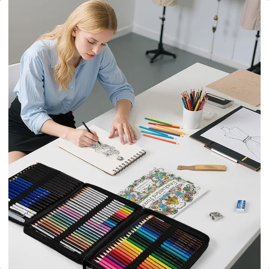 92 pack art plies sketching kit color pencil set with rainbow colored graphite watercolor metallic charcoal draw