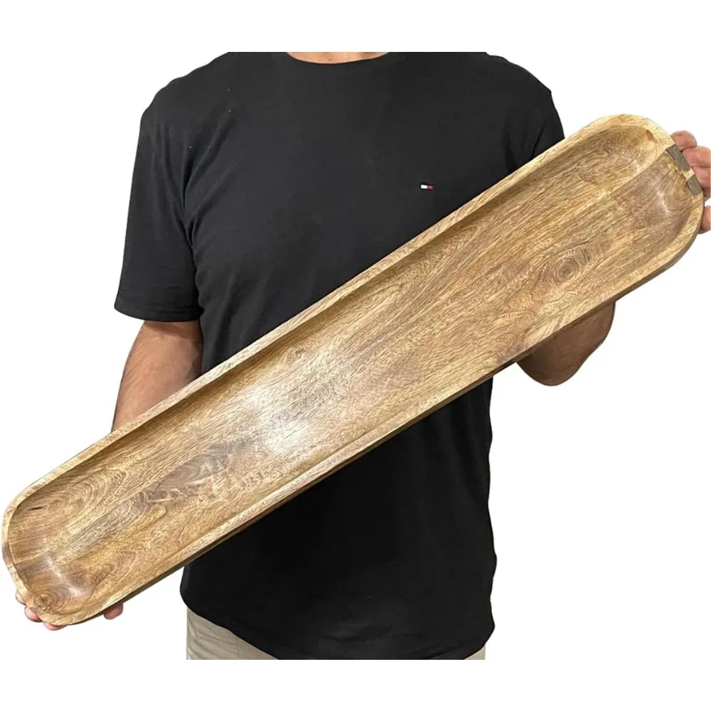 Hand carved wooden dough bowl 30 x 6 3 rustic farmhouse decorative serving tray 5 oz capacity perfect gift for kitchen