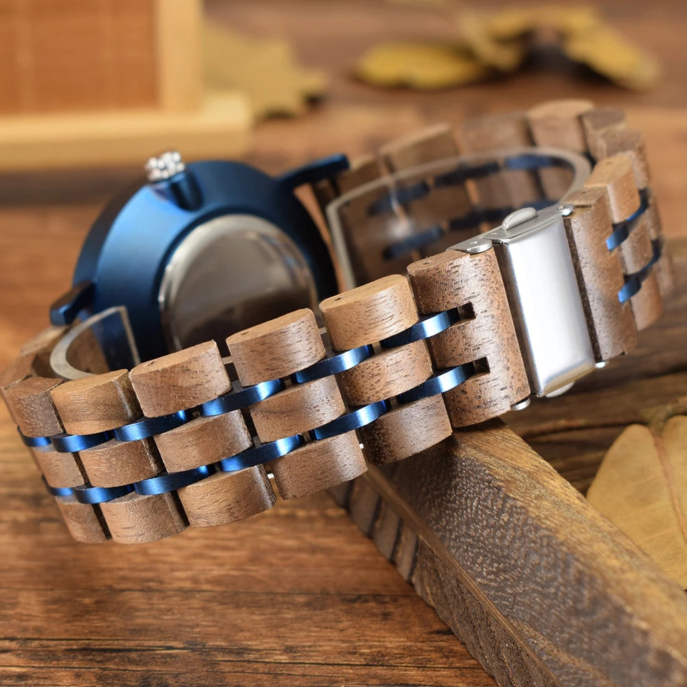 Wooden watch for men women stylish chronograph military casual calendar wood watches