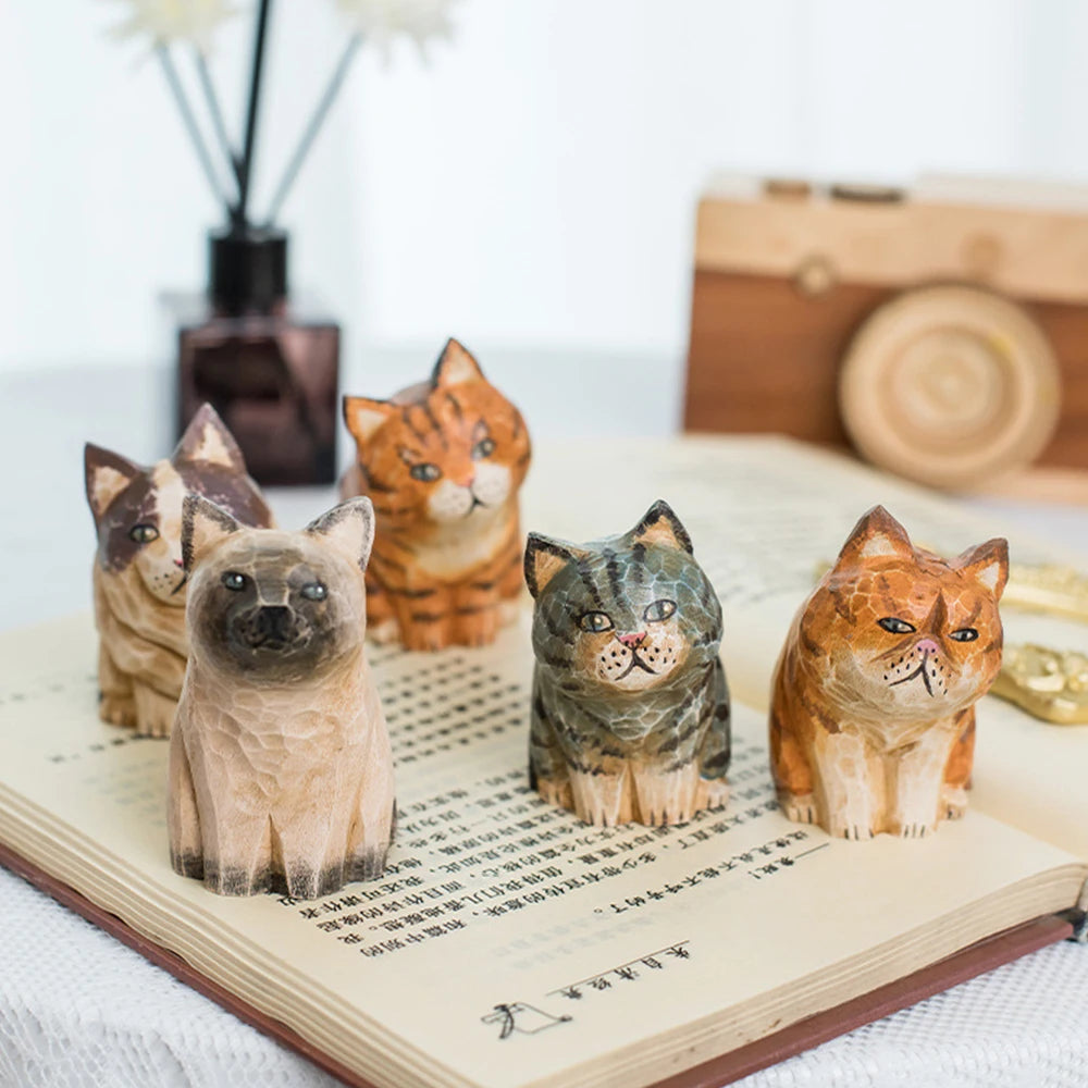 Handcrafted wood carving home decorations decoraciones para el hogar desk accessories room decor handmade vintage cat