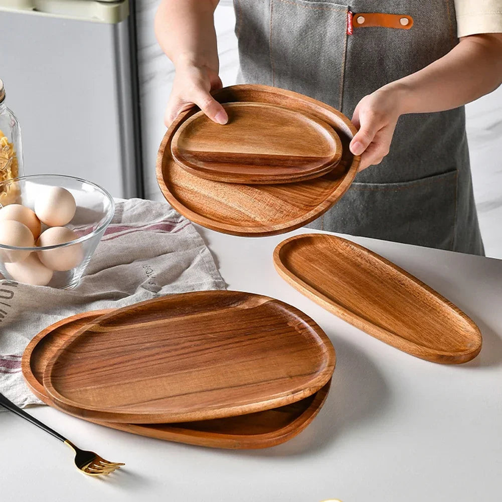 Solid wood dinner plates irregular oval serving tray fruit dishes dry sushi tea bread wooden plate home decoration