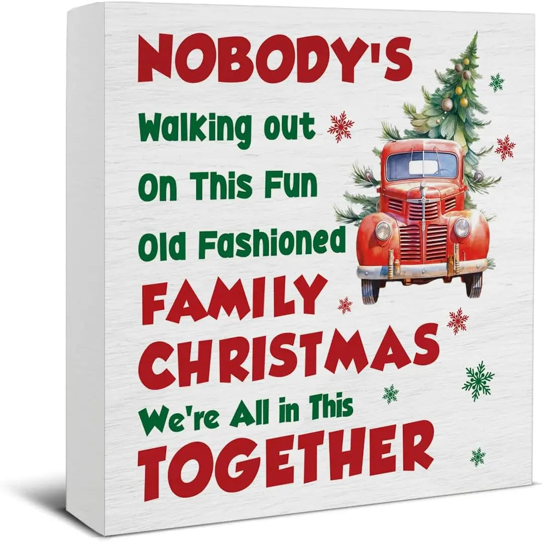 Christmas bathroom decorations funny decor wooden sign home for desk table shelf 5 x inches - family christmas01