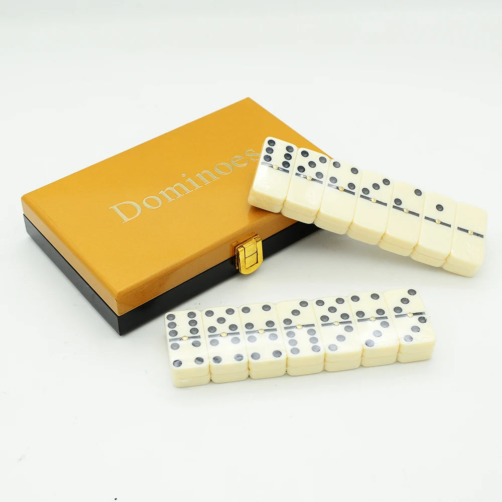 Wooden dominoes set with 28 tiles in a box - classic table board toy game for kids and adults games chinese chess