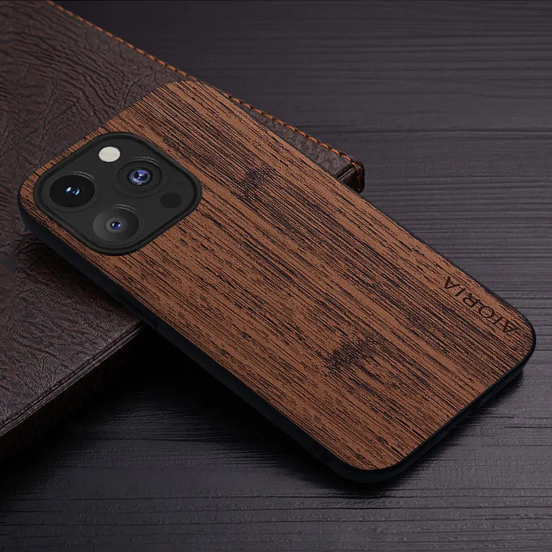 Case for iphone 15 16 14 13 12 11 pro max mini xr x xs plus funda bamboo wood pattern leather cover luxury coque case