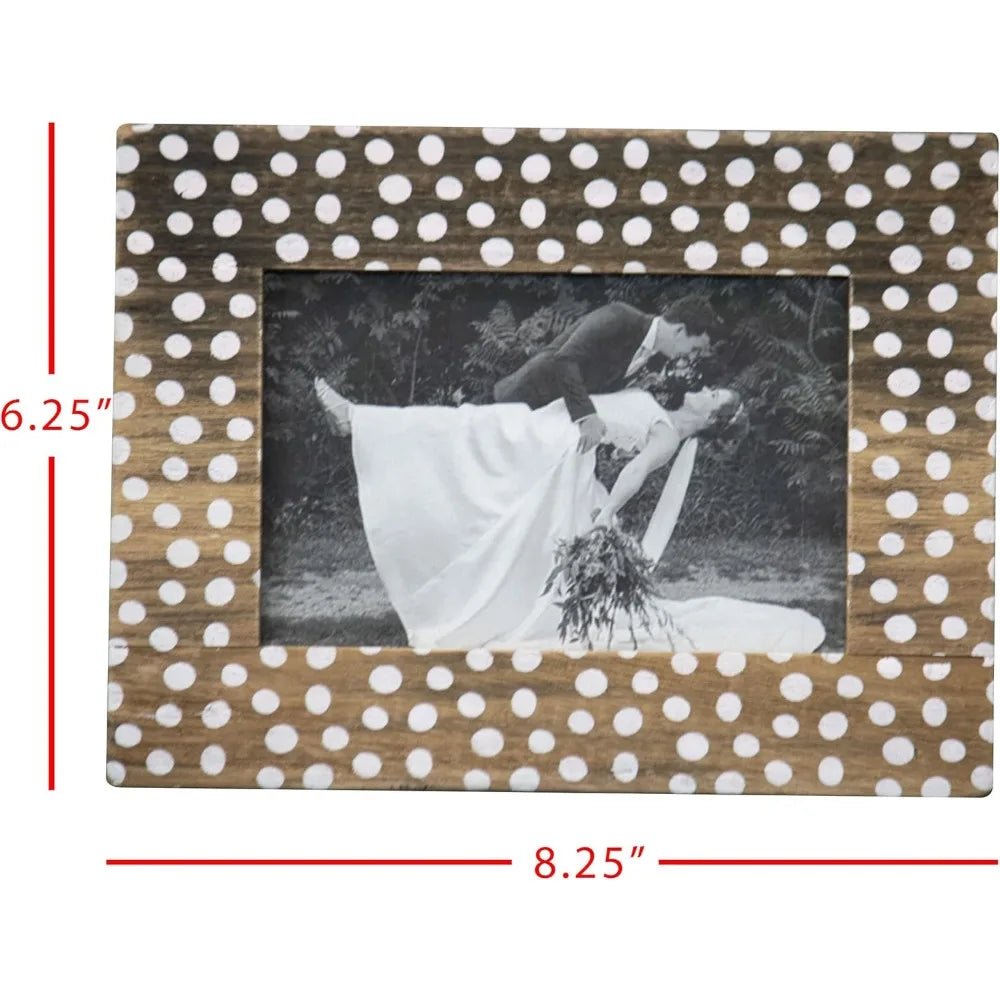 Foreside home & garden white polka dot pattern 4x6 inch wood decorative picture frame - united states