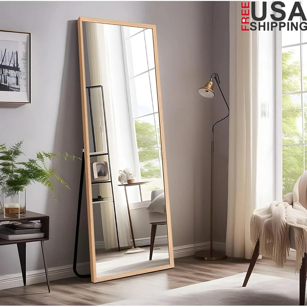 Full length mirror standing hanging reflective dressing with wood frame bedroom living room locker home use - united