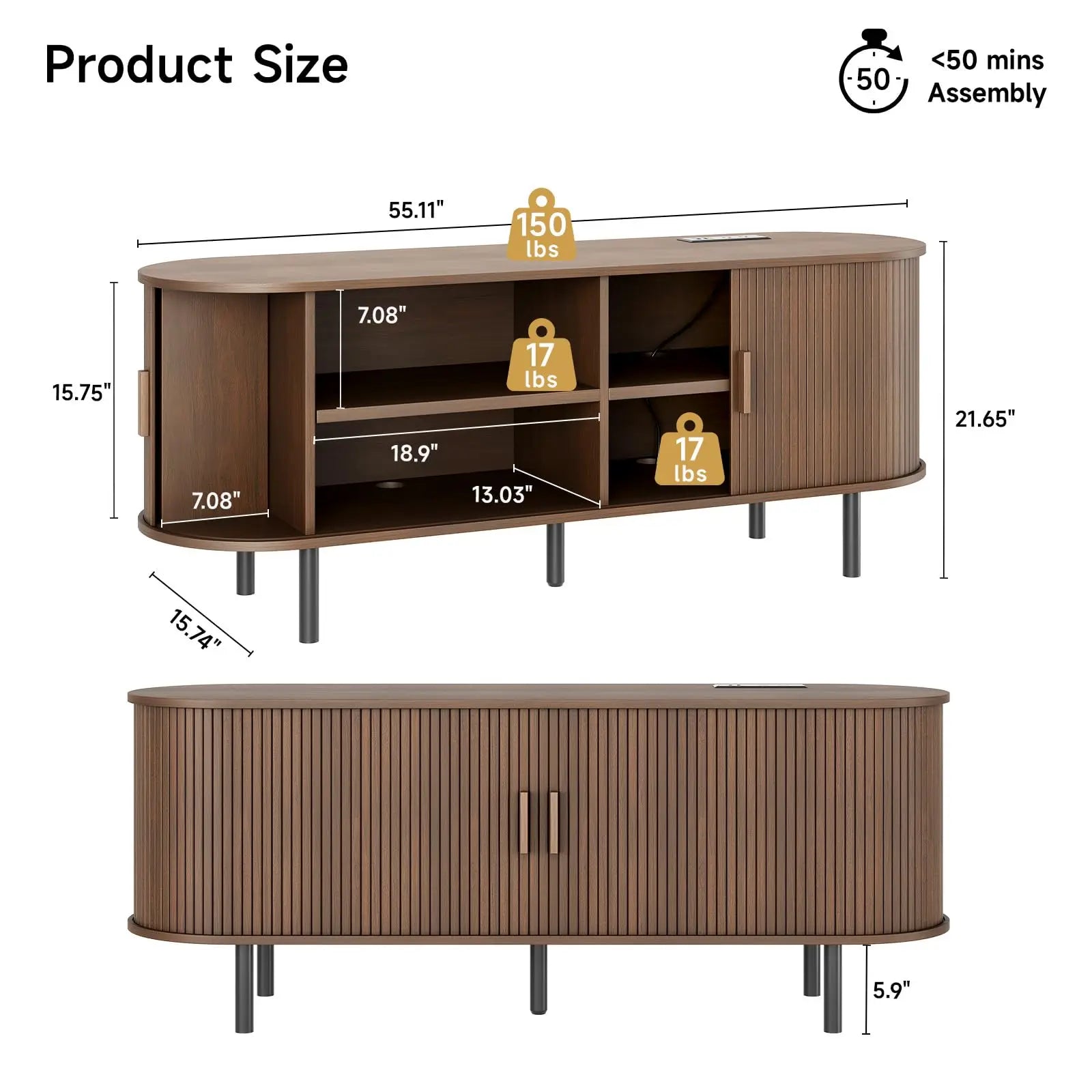 Tv stand living room furniture with power outlet for tvs up to 60/70’’,tv table sliding doors storage adjustable shelves