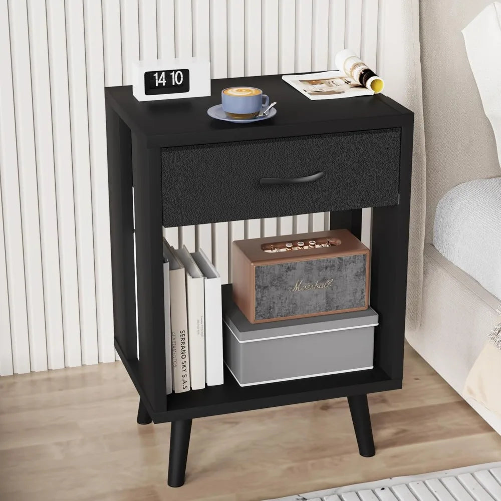 Set of 2 with fabric storage drawer and open wood shelf,side table for bedroom,night stand bedroom