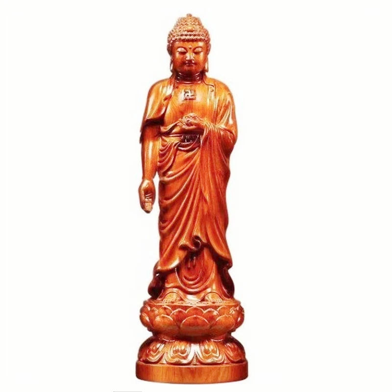 High 13/17/27cm wood carving the buddha figurine amitabha statue sculpture home decoration wooden craft art ornament