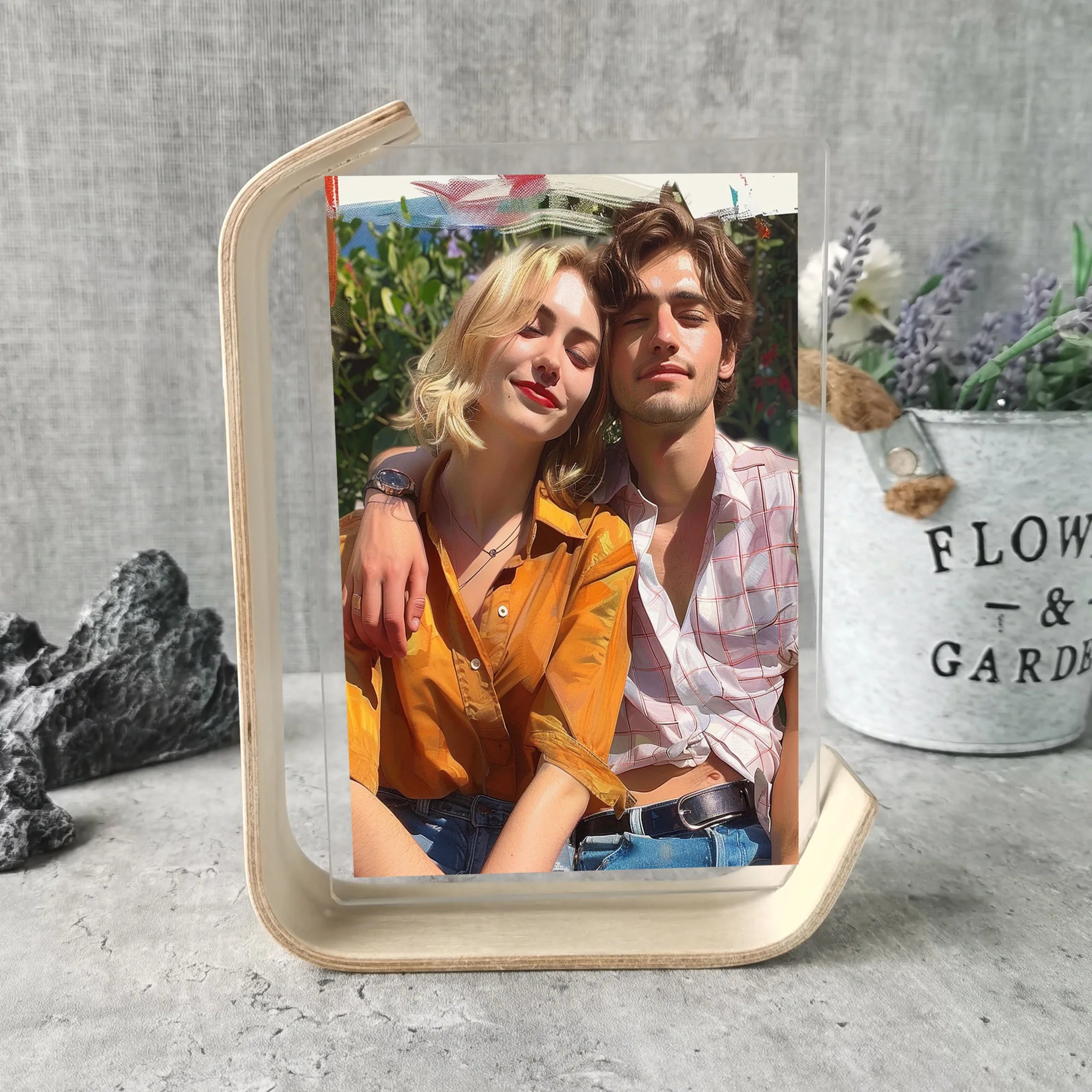Wooden picture frame swing table diy transparent herbarium display acrylic double sided personalized photo box home