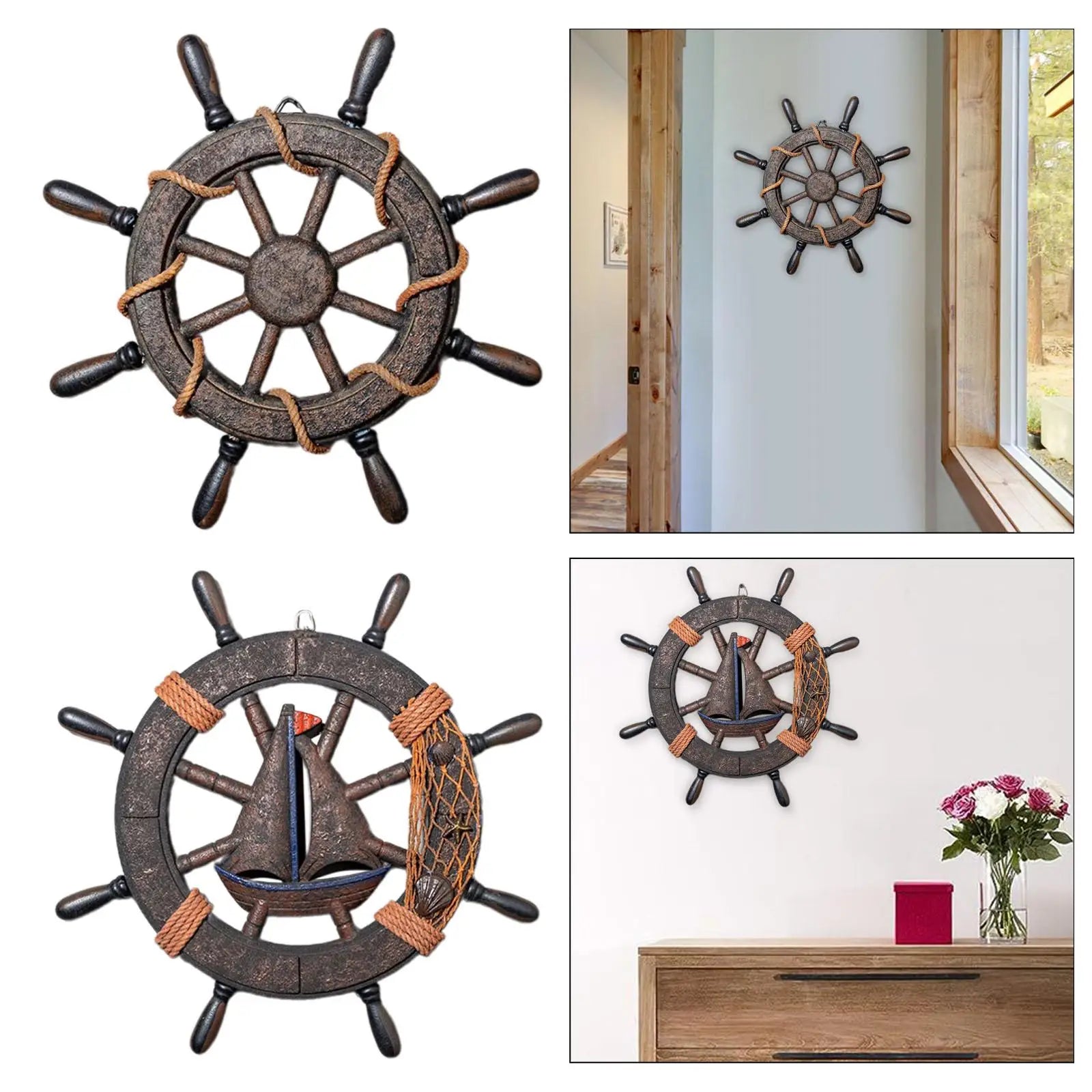 Wall art decor nautical wheel sculpture wooden ship steering boat rudder for club living room bar fireplace farmhouse