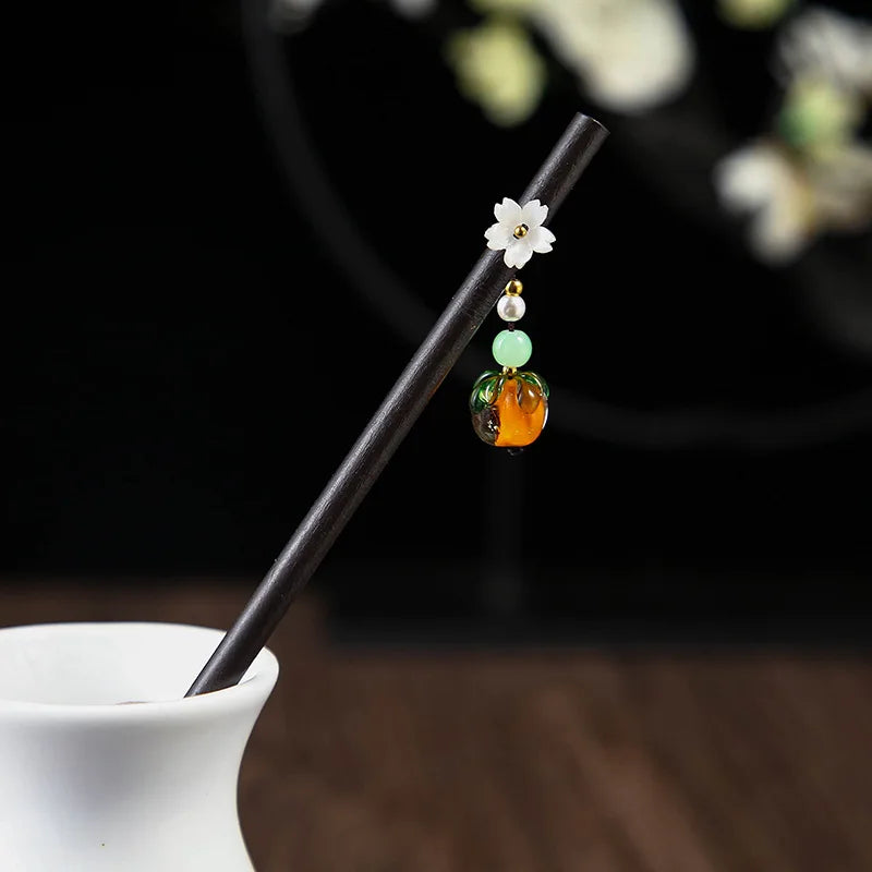 1pc wooden hair stick chinese style winding flower hairpin with tassel elegant lady clip accessories vintage 2024