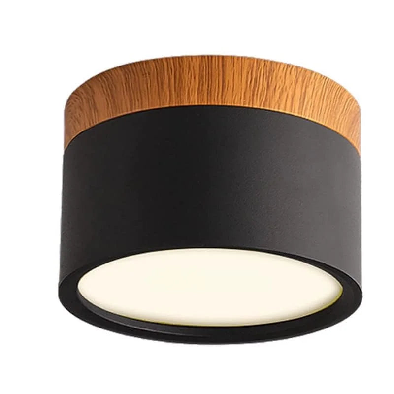 Modern led ceiling light wood spotlight 3-color dimmable mini round black lamp for living room corridor home decor 7w