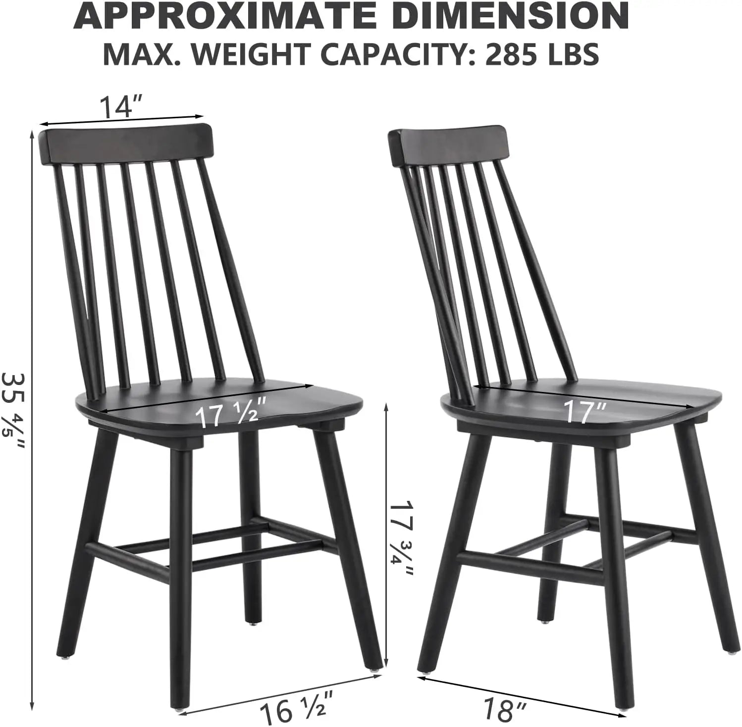 Black wooden dining chairs set of 2 wood room chair spindle side country farmhouse windsor for kitchen
