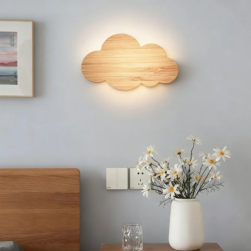 Modern led wall light creative wood cloud dimmable lights decor bedroom eye protection energy-saving bedside lamps