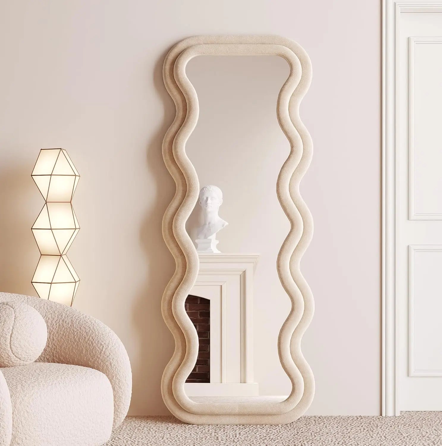 Full length irregular wavy mirror 63’’x24’’ arched floor for bedroom - standing hanging or leaning design