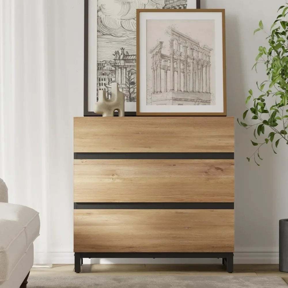 Dresser for bedroom closet organizers and storage with 3 drawers chest of metal base modern wood