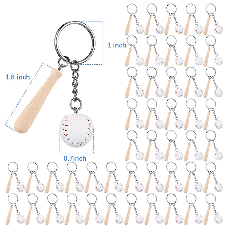10-100pcs sport baseball keychains for car wooden charms keyrings women men handbag key chains diy accessories - chain