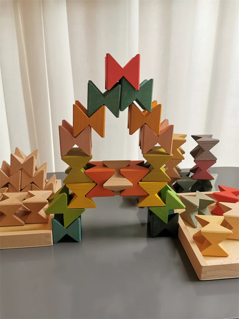 Montessori toys building wooden stacking butterfly blocks for kids educational play - game