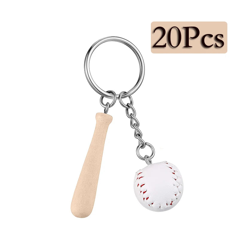 10-100pcs sport baseball keychains for car wooden charms keyrings women men handbag key chains diy accessories - 20pcs