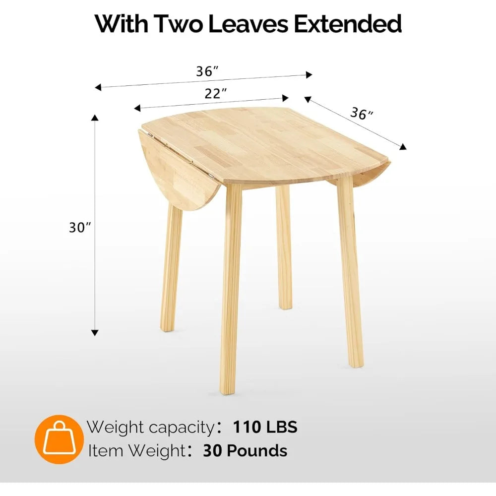 35’’ solid wood folding dining table drop leaf kichen room desk for small spaces kitchen expandable roun - united