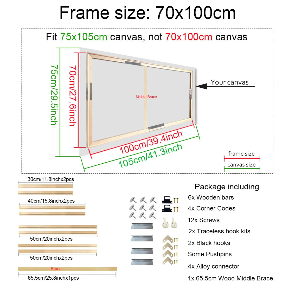 40x60 50x70 60x90 60x120 diy wood frame kit for canvas oil painting bars diamond wall art - 70x100cm