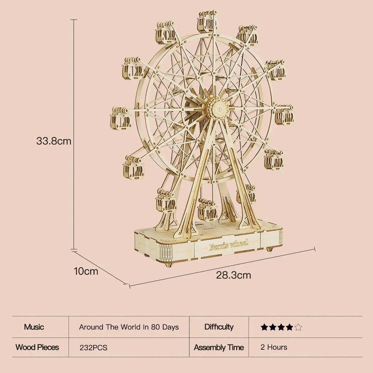 Robotime rolife 232pcs rotatable diy 3d ferris wheel wooden model building block kits assembly toy gift for children