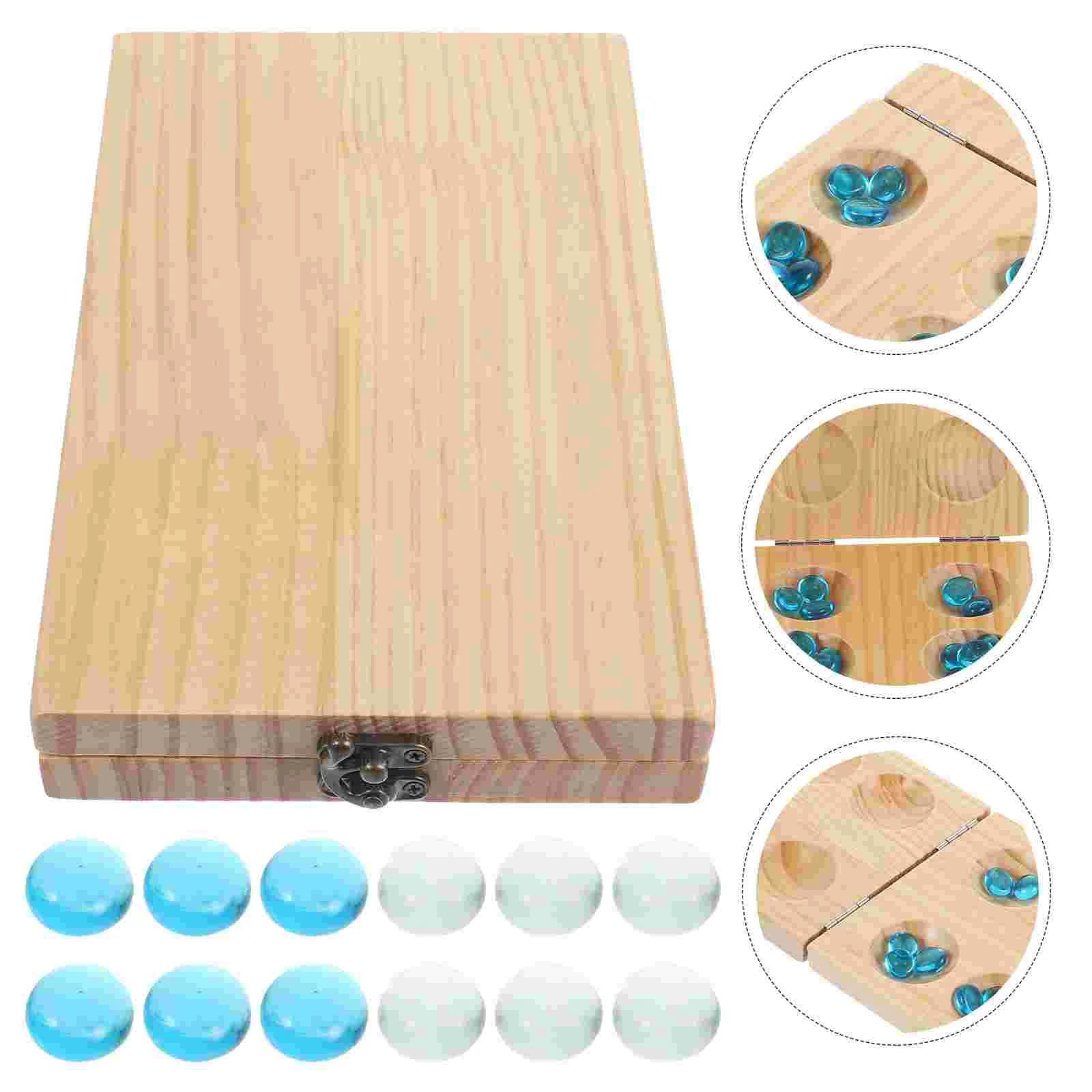 Foldable gem chess children mancala logic training gemstone toy game for kids pine wood - assorted color