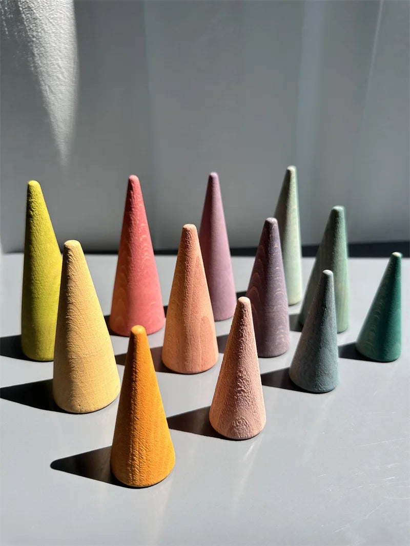 Kids large wood building rollers pastel blocks stain lime stacking cylinders forest trees rings educational creative