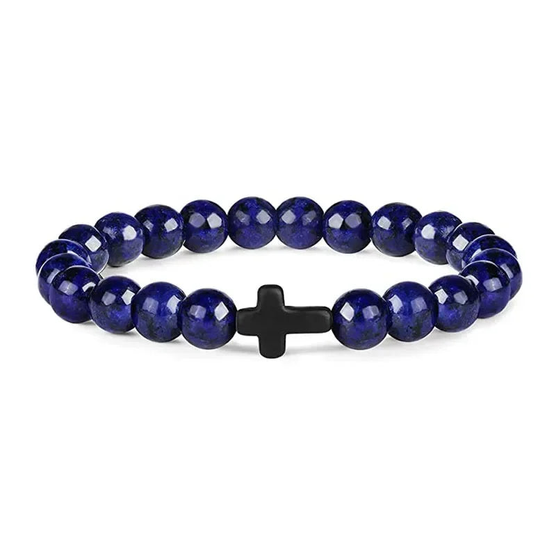 Prayer men natural stone wood beads rosary hematite cross bracelets onyx meditation bracelet women yoga jewelry homme