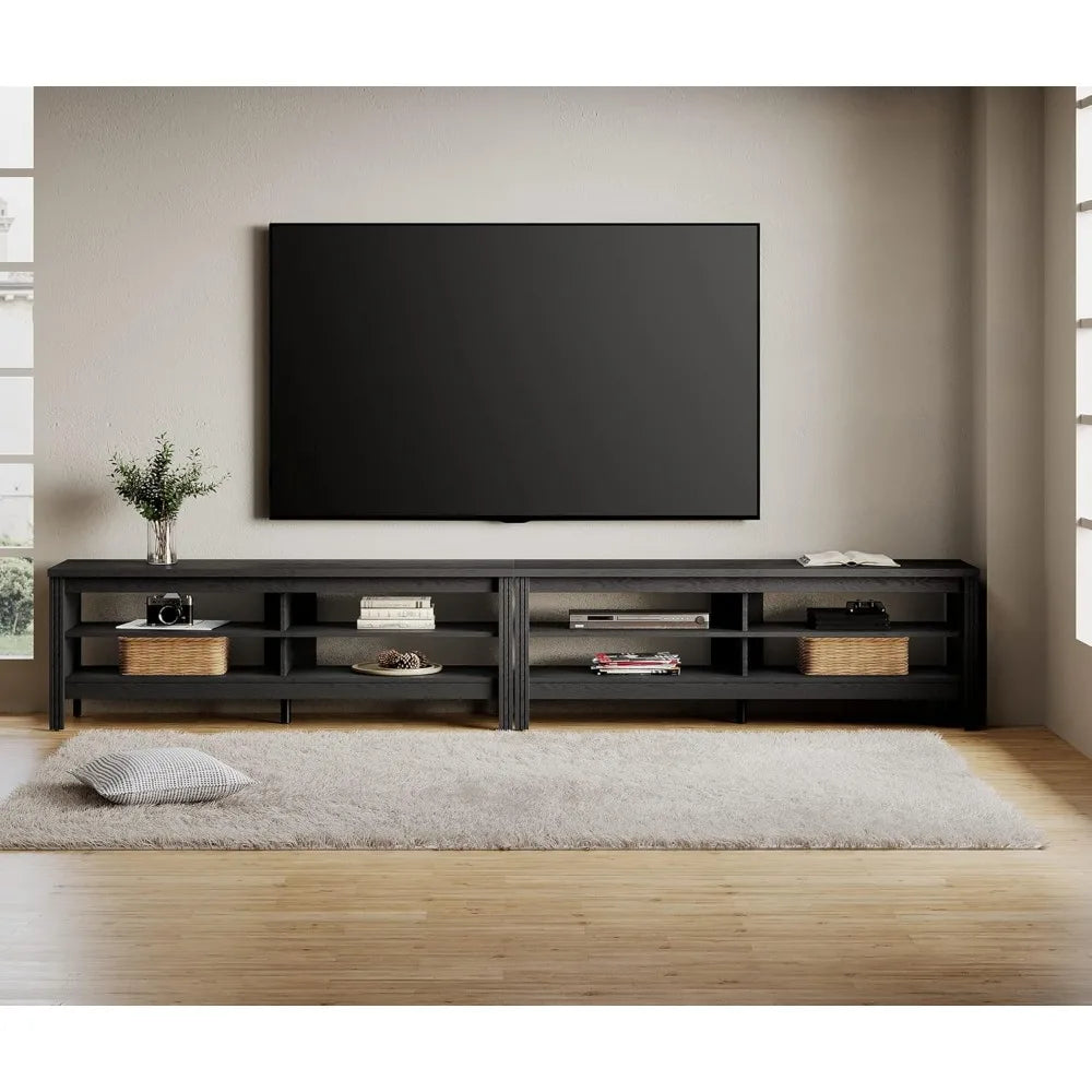 Large wooden entertainment center for 100+ inch tv 75-90 television stand with 8 cubby console table and end tables set