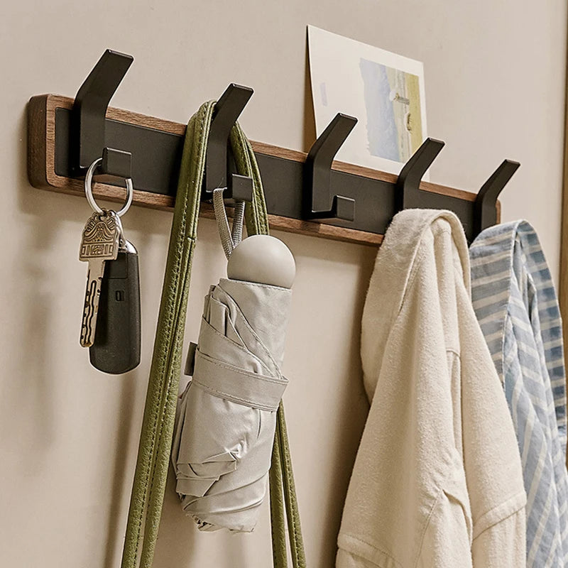 Bakala-black wood wall hook hanging coat rack for bathroom kitchen bedroom hallway clothes holder