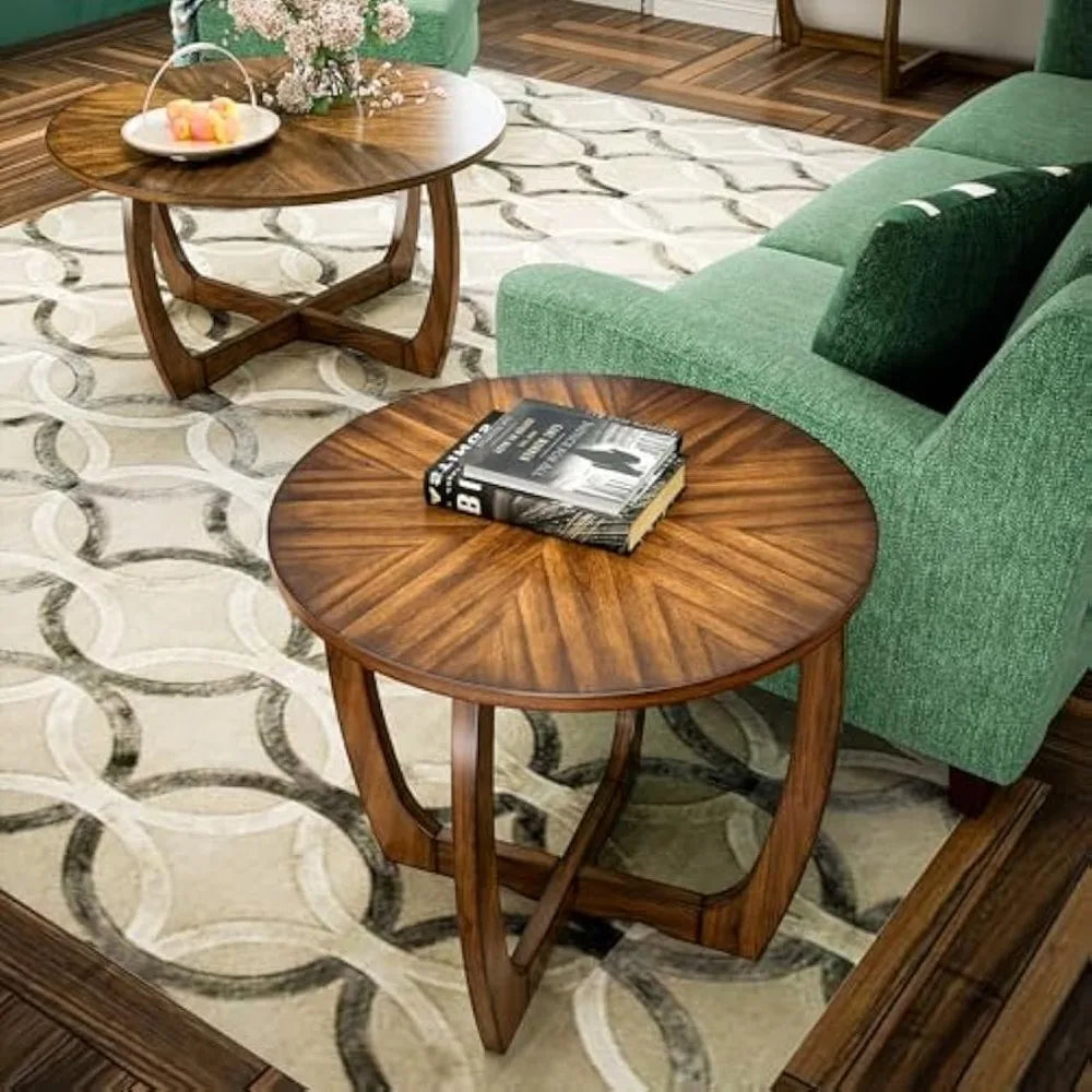 Mid century modern round end side table living room walnut solid wood 23.6’’ dia. Large drum - united states