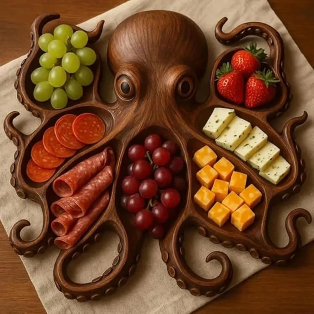 Octopus charcuterie platter design wooden serving tray for cheese board fruit dish kitchen decoration