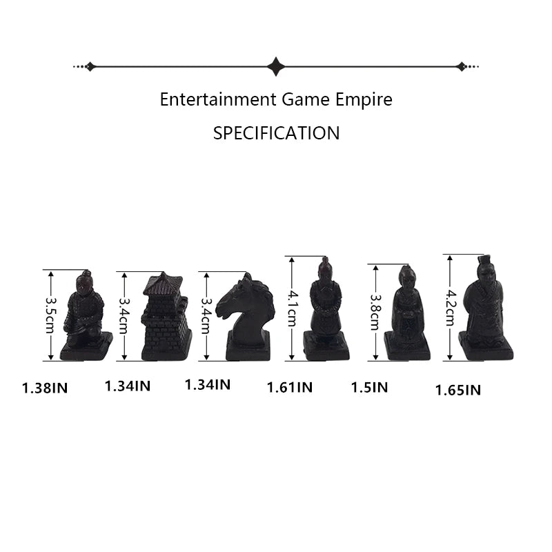 Antique three-dimensional chess terracotta army pieces high-grade vintage wooden table 26*26cm/10.24*10.24in - 1 set