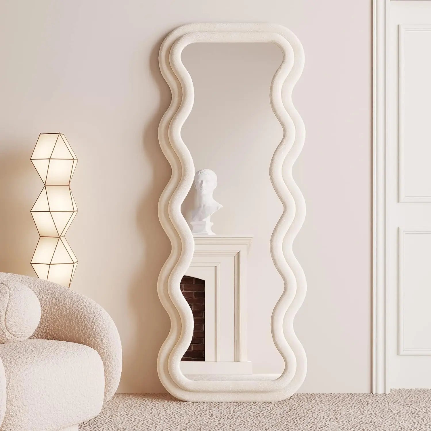 Full length irregular wavy mirror 63’’x24’’ arched floor for bedroom - standing hanging or leaning design