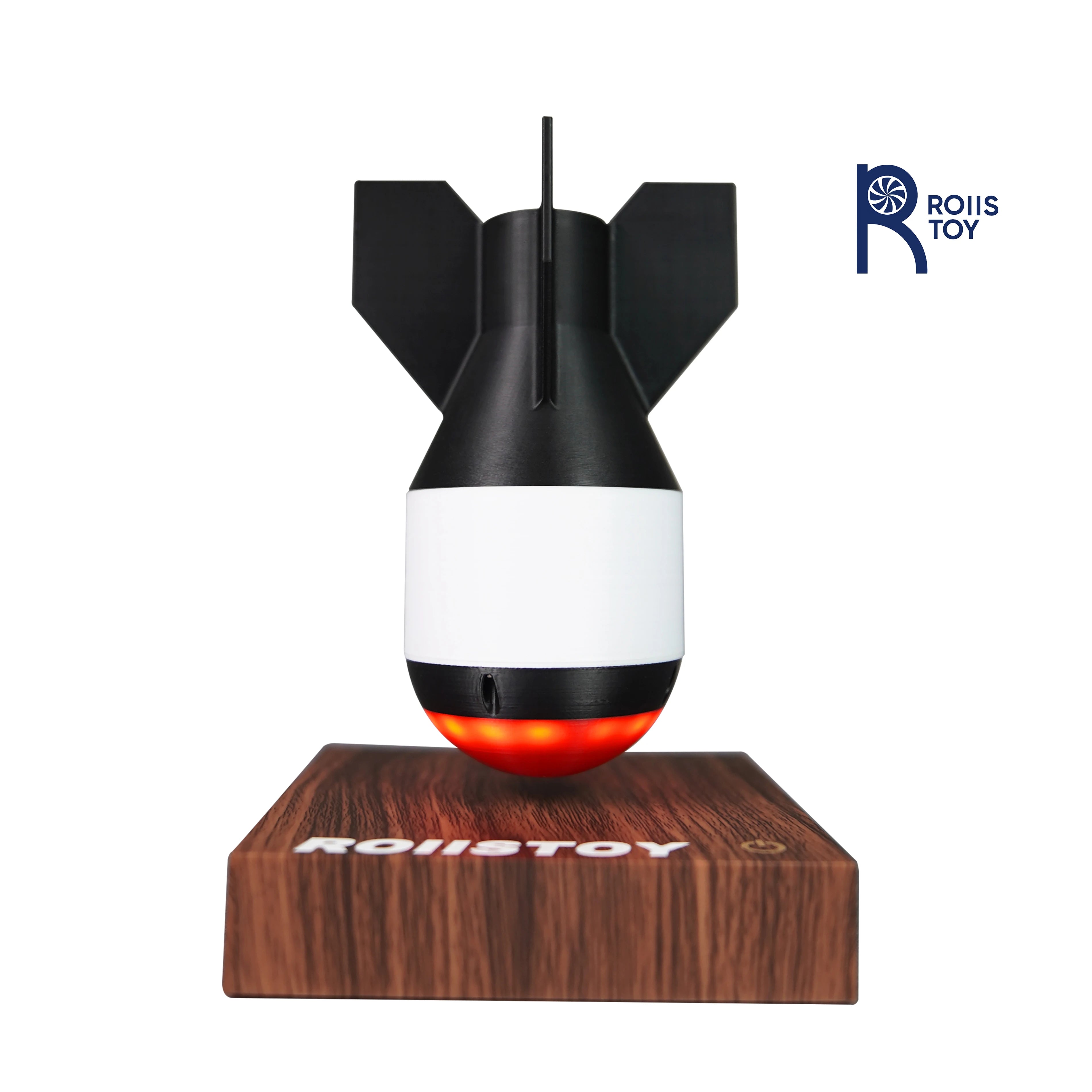 Military style maglev missile model floating on wooden base with red light effect for office desk dark decor collection