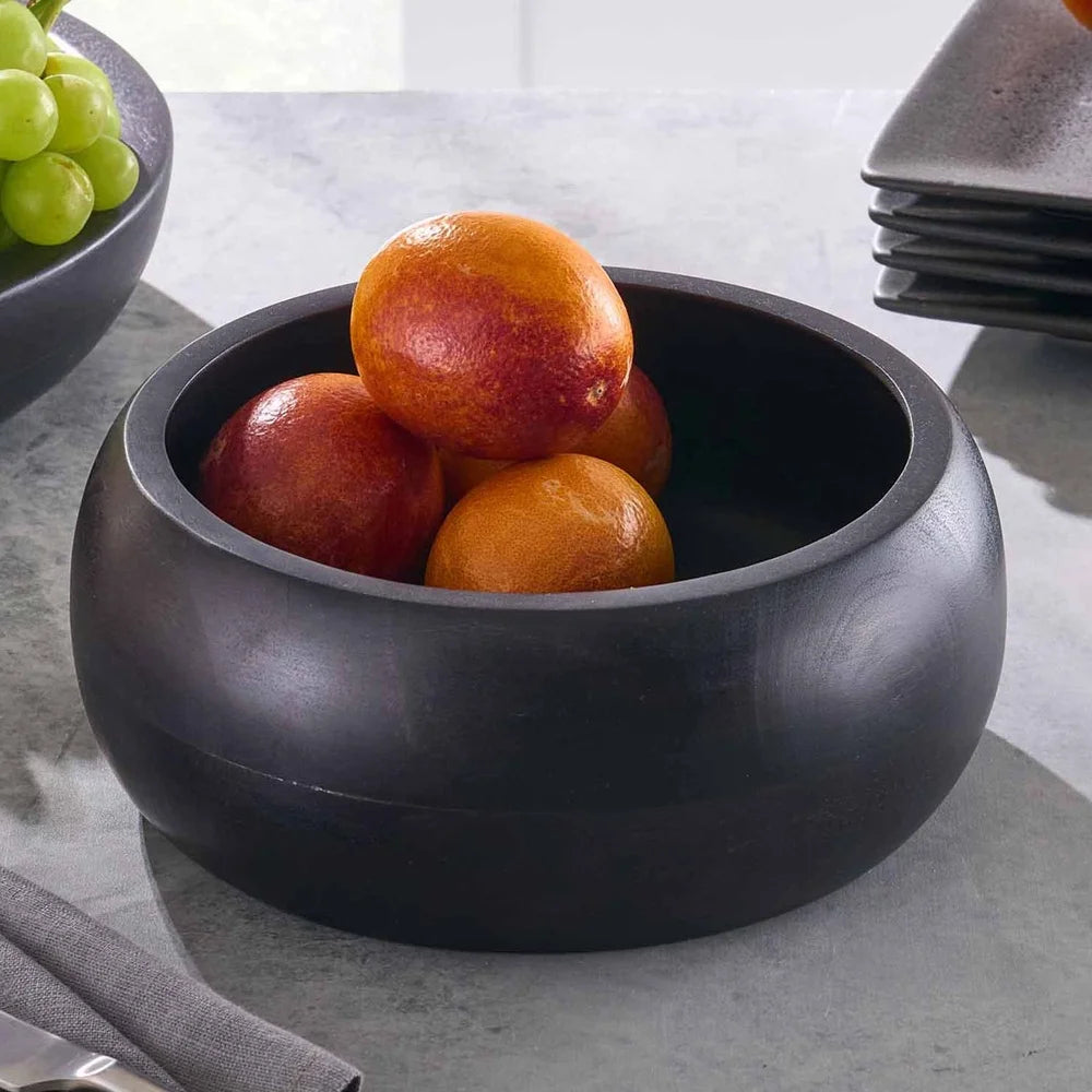4 pack medium wood serving bowls lightweight scratch resistant elegant black finish perfect salads fruits snacks ideal