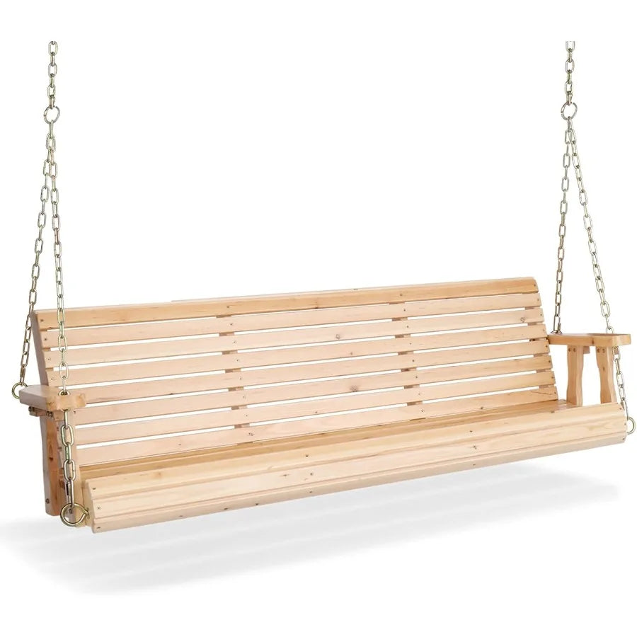 Upgraded heavy duty wooden patio swing for courtyard and garden 5 ft natural finish chair bench with durable hanging