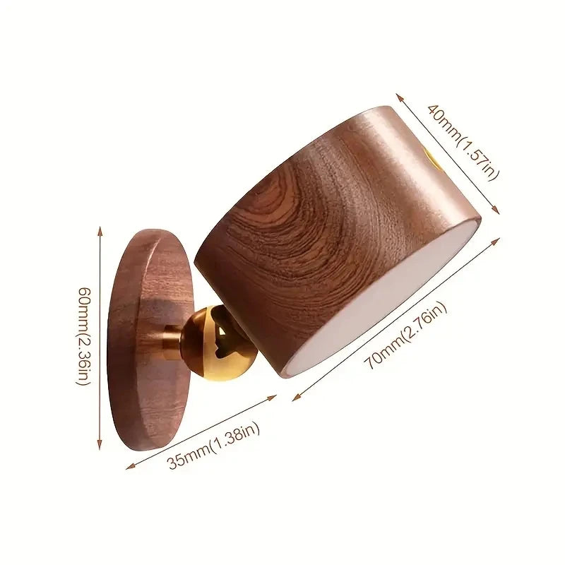 Wooden indoor bedroom living room wall mounted lamp down touch usb charging 360 degree rotating magnetic sconce light