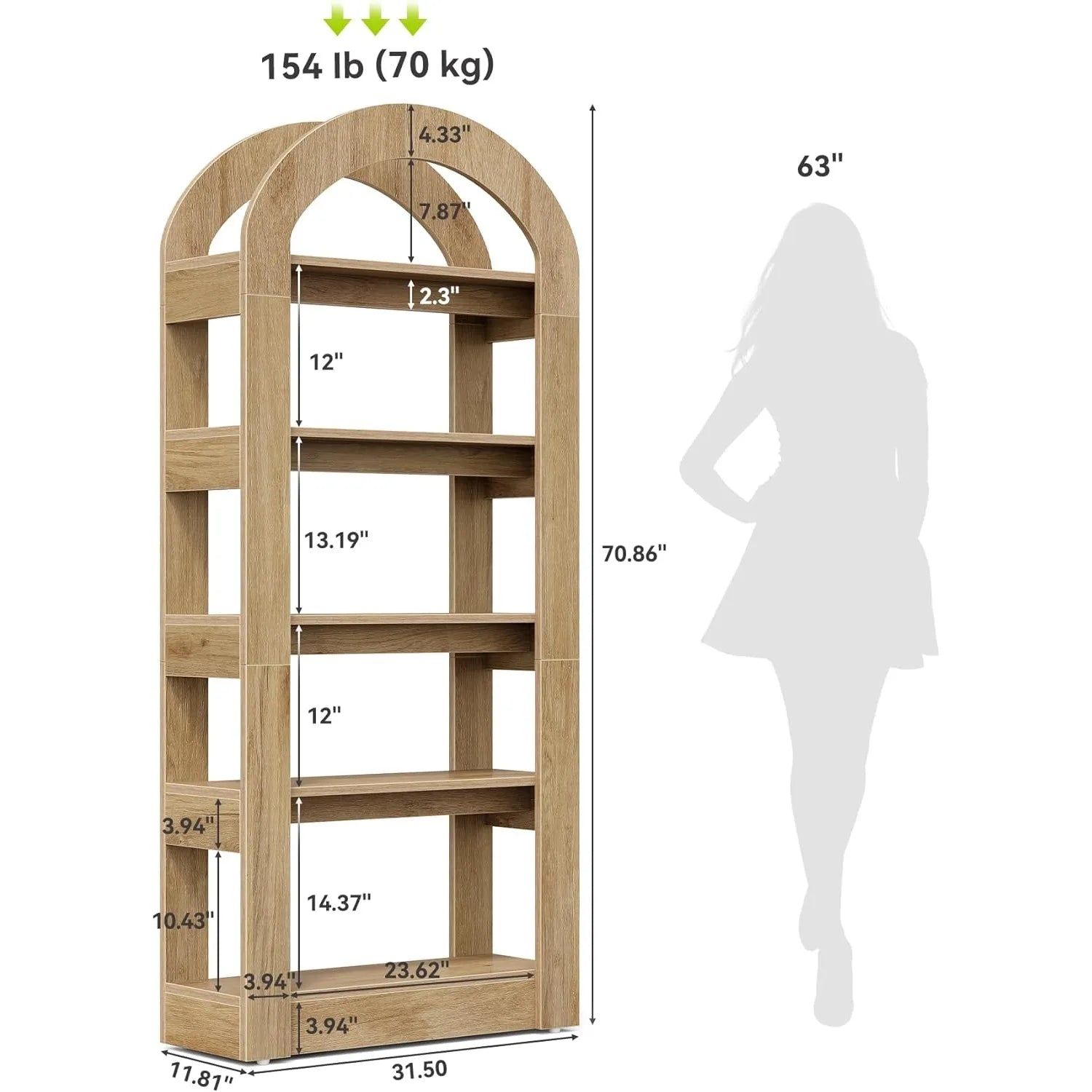 Little tree 5-tier bookshelf arch-shaped racks tall standing wooden bookcase display shelf modern storage solution