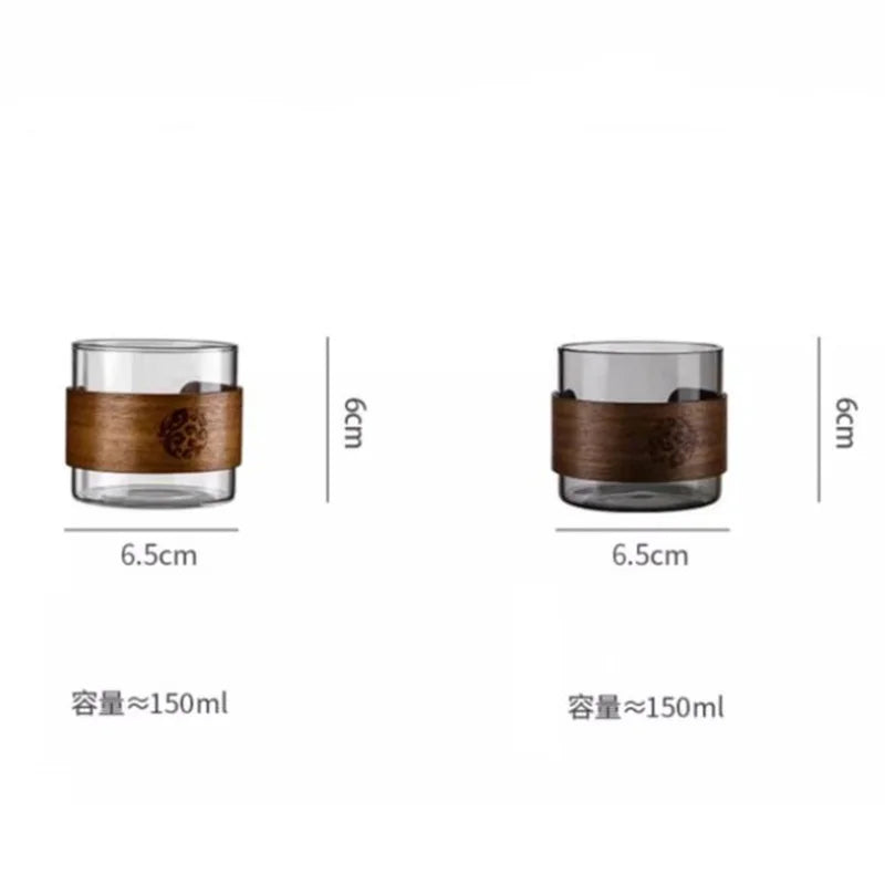 Japanese style 150ml heat-resistant glass tea cup with scald proof wooden holder kungfu set master household coffee mug
