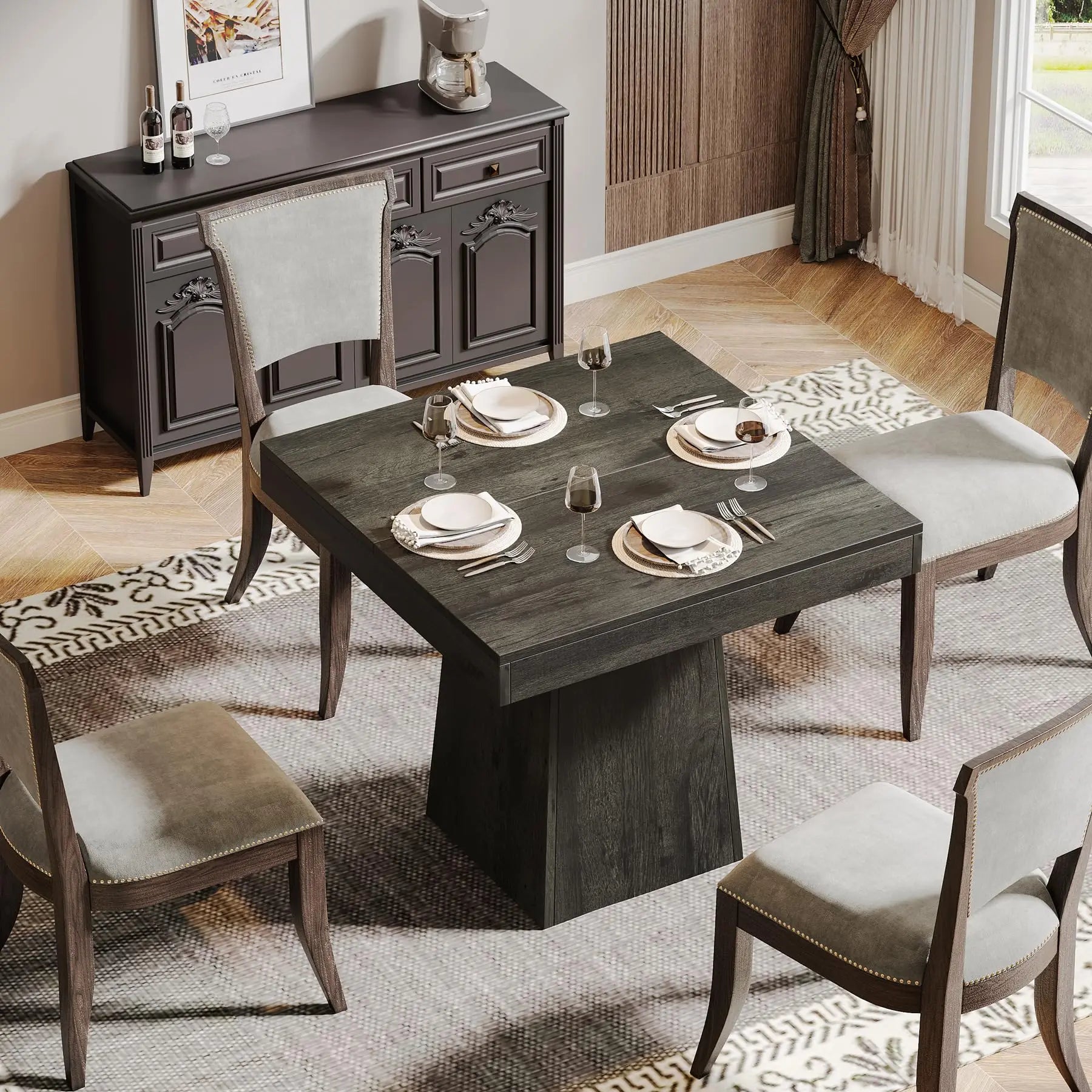 Tribesigns square dining table for 4 31.5-inch kitchen small dinner with sturdy pedestal base farmhouse roo - black