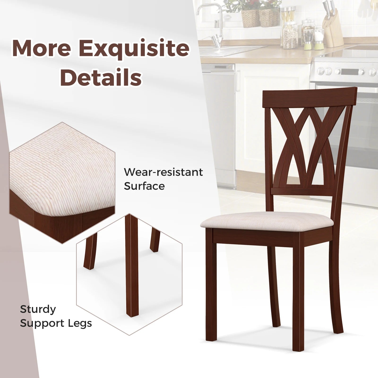 Armless dining chairs set of 4 w/ rubber wood frame elegant hollowed backrest - chocolate / united states