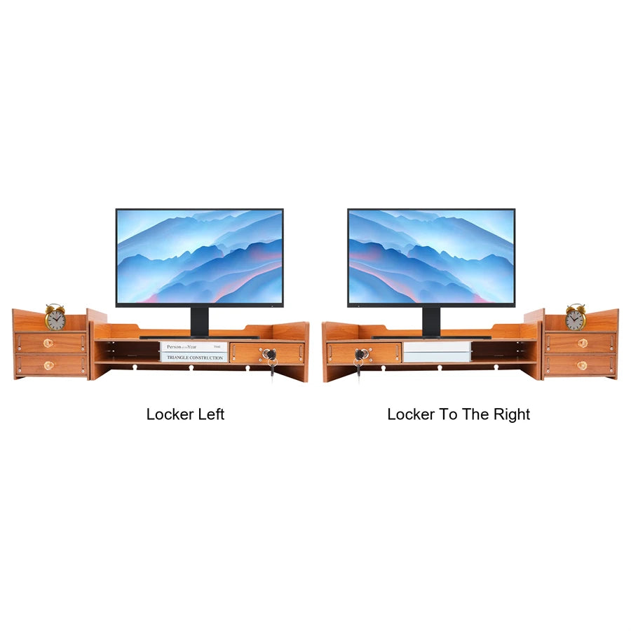 Computer monitor stand wooden desk organizer with drawers office supplies desktop tabletop