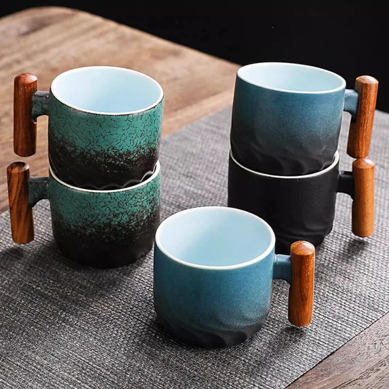 Creative handmade exquisite coffee cup vintage with wooden handle mug cups mugs drinkware kitchen dining bar home