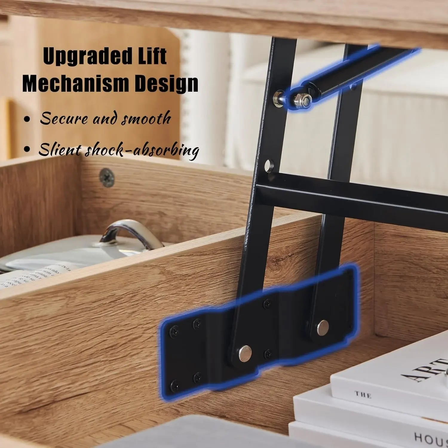 46’’ fluted lift top coffee table with sliding door modern center w/adjustable storage shelf & hidden compartment,