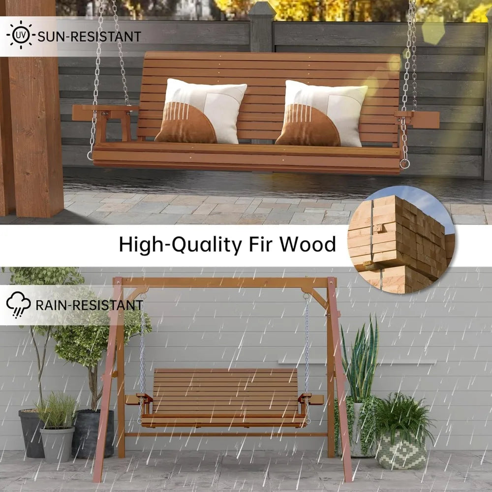 Durable 3-person outdoor porch swing with deep 22’’ seat 880 lbs capacity bench chair